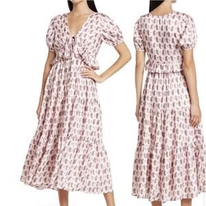 NWT Maisie Pink Paisley Tiered Puff Shoulder Midi Dress